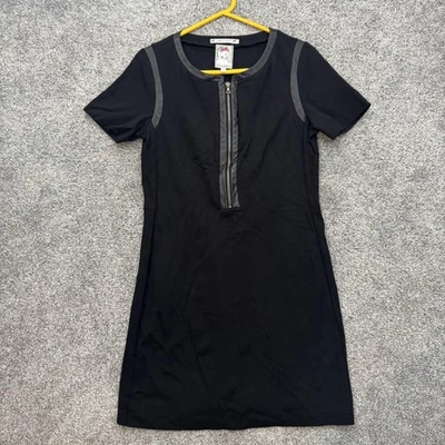 Vestido Yoana Baraschi para mujer mediano negro imitación cuero ribete manga corta NYC EE. UU. Foto 1 de 4