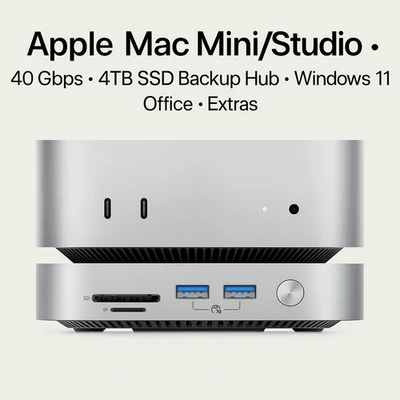 Apple Mac Mini M4 • 24GB RAM • 4TB 40Gbps Hub • Windows 11 • Office • Extras - Image 1 of 4