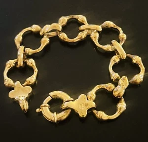 Vintage Gold Tone Bracelet 925 Sterling Silver Turkish Bamboo - Picture 1 of 3