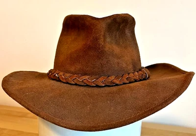 Sombrero de Vaquero/Vaquera Minnetonka Cuero Genuino _ Cuero de Vaca Duradero-Vintage_ Talla S Foto 1 de 4