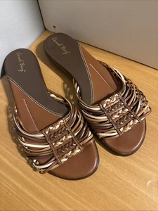 Woman’s Size 9 Coral Bay Tan/brown Leather Strappy Slide Sandals/shoes  - Picture 1 of 5