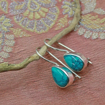 Ohrhänger Sterling Silber 925 Ohrringe Tropfen Modern Türkis-Howlith HV - Bild 1 von 4