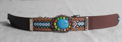 Western Hecho a Mano Sombrero Banda Imitación Cuero Multicolor Corbata Azul Piedra 40 pulgadas Largo Foto 1 de 4