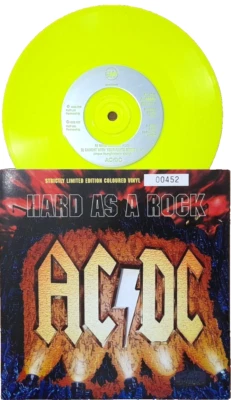 NM/NM AC/DC Hard As A Rock 7" YELLOW VINYL 45 1995 Near Mint Limited Edition - Image 1 of 2