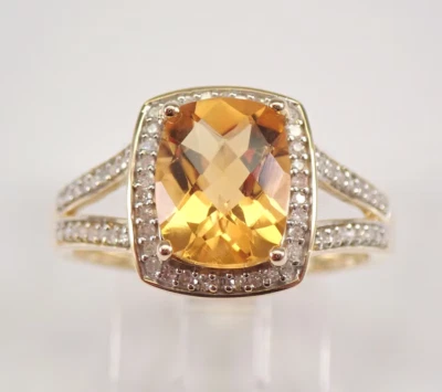Anel de casamento folheado a ouro amarelo 14K 4 quilates corte almofada halo citrino criado em laboratório - Imagem 1 de 4
