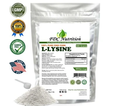 FDC NUTRITION 500g (1.1 lb) L-LYSINE HCL PURE POWDER US PHARMACEUTICAL GRADE KOSHER nonGMO