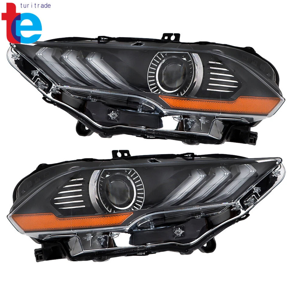 Full LED Projector Headlight For 2018-2020 Ford Mustang Black Housing Right+Left - Изображение 1 из 4