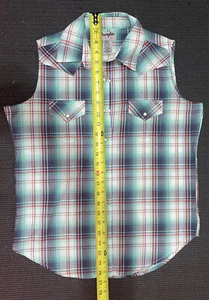 Wrangler Wrancher Hemd Damen Small ärmellos Perlen Druckknopf Western kariert Cowgirl - Bild 1 von 3