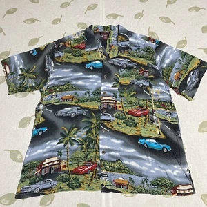 Covington Mens Hawaiian Shirt XL Rayon Short Sleeve Button Up Cars - Picture 1 of 10
