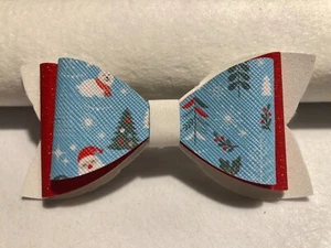 CHRISTMAS 3 LAYERED HAIR BOW, WHITE,RED AND BLUE, 3.5" X 1.75", HOMEMADE - Picture 1 of 3