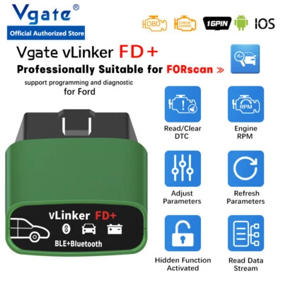 vLinker FD+ Bluetooth 4.0 OBD2 Diagnosegeräte Auto Fehlerauslesegerät für Ford - Bild 1 von 4