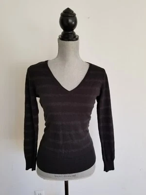 New York & Company Black Metallic Lurex V Neck Sweater Beaded Sz S Small  - Image 1 of 4