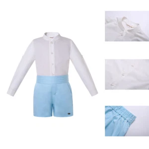 Boys' Baptism Wedding Party Clothing Set White Shirt and Blue Shorts Size 2-8Y - Picture 1 of 14
