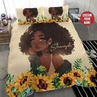 Sunflower Black Girl Personalized Custom Name Quilt Duvet Cover Set Soft