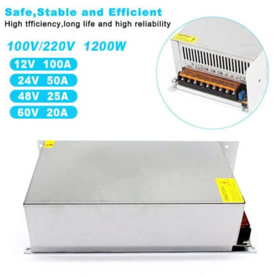 AC 110V to DC 12V 24V 48V 60V 20A 50A 100A 1200W Switching Power Supply Adapter - Image 1 of 4