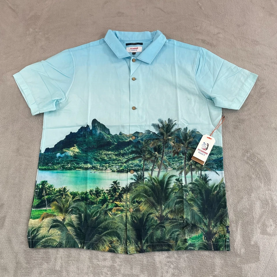 Roark Gonzo Palms Camp Shirt Men Large Blue Hinano Otemanu Vacation