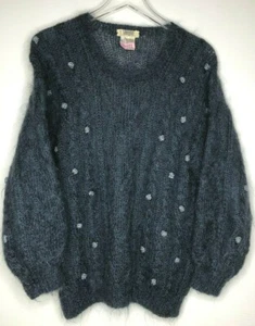 Vintage I. Magnin Italy Size Medium Mohair Wool Pullover Sweater Ribbon Buttons - Picture 1 of 9