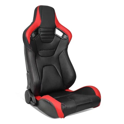 , Asientos de carreras universales con deslizadores dobles, PU y cuero de carbono a rayas rojas re... Foto 1 de 4