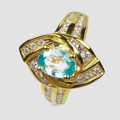 Anillos finos de joyería con acabado de plata de ley 925 de circón azul neón de 1,20 quilates talla 6 Foto 1 de 4