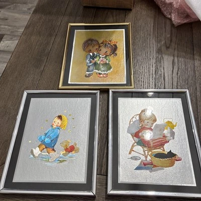 Par de estampados enmarcados de colección de Mabel Lucie Attwell y estampado de papel aluminio de niño y niña 8x10 Foto 1 de 4