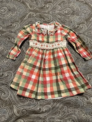 Bonnie Baby Toddler Girls Pumpkin Fall Plaid Ruffle Neck Dress Size 24 Months - Image 1 of 4