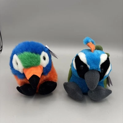 Puffkins SQUAWK Tropical Parrot & PETEY Peacock Beanie Plush with tags - Image 1 of 4