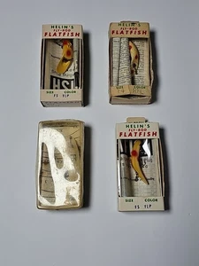 4 Vintage Helin's Fly-Rod Flatfish In Box w/Paperwork Lot F6-PE, F4-RFL & F5-YEP - Picture 1 of 3