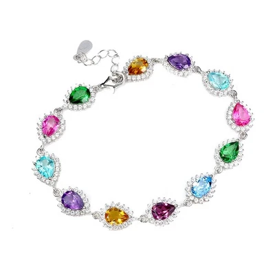 925 Sterling Silver Bracelet Pear Citrine Topaz Garnet Gemstone Jewelry 7inches - Image 1 of 4