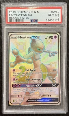 2019 Pokemon Sun & Moon Hidden Fates #SV59 FA/Mewtwo GX PSA 10 - Image 1 of 2