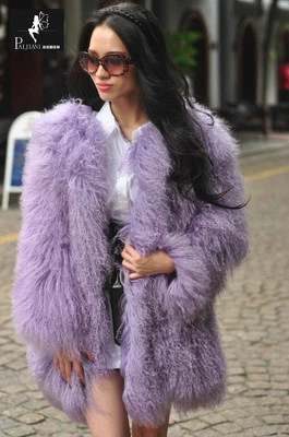 Mujeres 100% Real Mongol Cordero Oveja Abrigo Prendas para el torso Chaqueta de Piel Rizada Parka Prendas de abrigo Foto 1 de 4