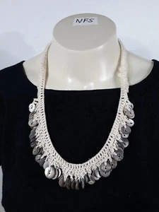 Handmade Crocheted Necklace MOP Buttons - Picture 1 of 8