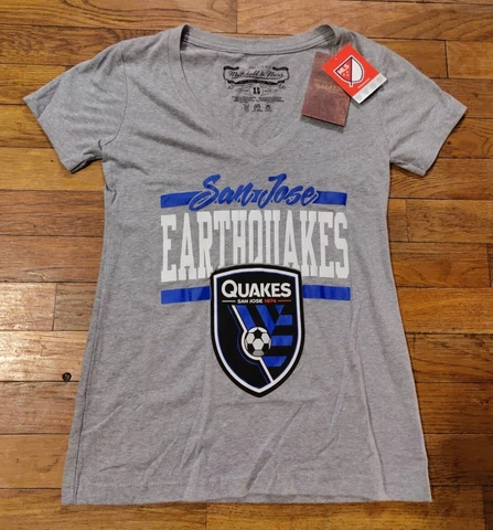 NWT Women's Mitchell And Ness San Jose Earthquakes Vneck Shirt Size Xsmall Cover
