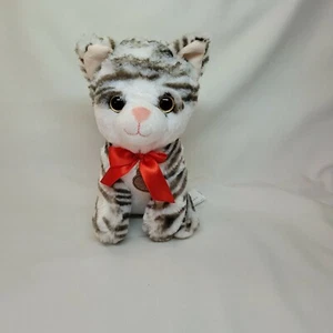 WALMART S Grey Stripe Cat  Plush White Stuffed Toy Red Bow 7" 286410 - Picture 1 of 7