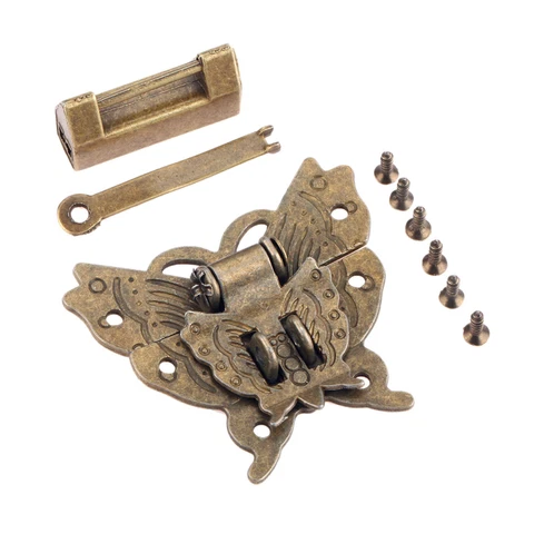 1 Set Butterfly Jewelry Box Latch Clasp w/ 60*38*13mm Padlock Lock Key Hardware Cover
