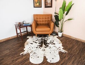 Large Cowhide rug black white 5x5 ft, Cow hide skin Handmade leather area Rugs