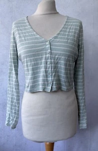 ASOS Women's Blue Striped Cropped Top Size 10 Cotton Long Sleeve - Picture 1 of 12