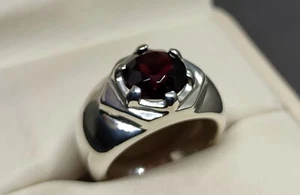Natürlicher Rundschliff dunkelroter Granat Sterlingsilber 925 Handarbeit Herren Stern Ring - Bild 1 von 12