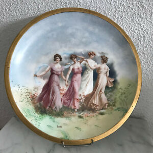 tableau peinture sur porcelaine limoges vers 1900 femme elegante signe Louise