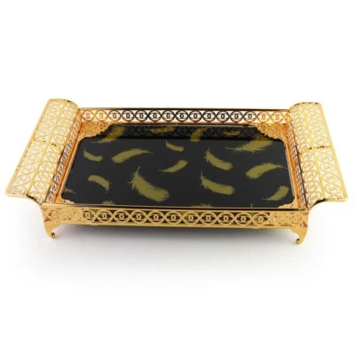 Marokkanisches Serviertablett Servier PlattTeetablett Platte 47x35 cm Gold Feder - Bild 1 von 2