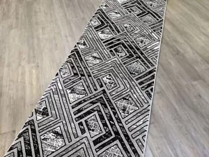 Grey modern design Turkish Made hallway carpet rug runner -soft pile - - Picture 1 of 4
