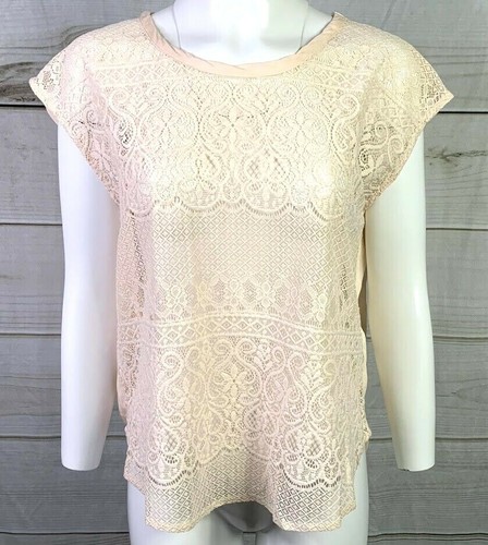 OFF WHITE Camicia da donna Forever 21 bianco avorio pizzo trasparente taglia large in ottime condizioni A4712