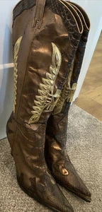 Lady Godiva Boots 10 Eagle Phoenix Gold Copper Distressed Cosplay Western Zombie - Picture 1 of 11