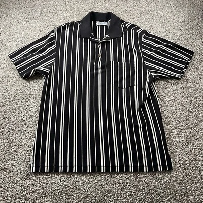 American Vintage Streetwear Mens Large Black White Striped Collared Polo Shirt - Image 1 of 4