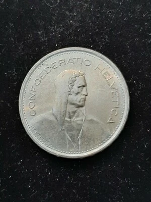 1966 B Switzerland Founding HERO WILLIAM TELL 5 Francs Silver Swiss Coin  - Image 1 of 2