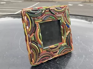 Two's Company Multi-Color Photo Frame Boho Curved Mosaic Glass Fits 3”x3” Photos - Picture 1 of 3