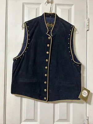 SCULLY Suede Leather Button Up Vest Studded Piped Trim Arena Wear Navy Size M - Image 1 of 3