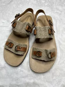 Isabel Marant Etoile Taupe Tan Leather Jute Sandals Size 38 Shoes Buckle - Picture 1 of 6
