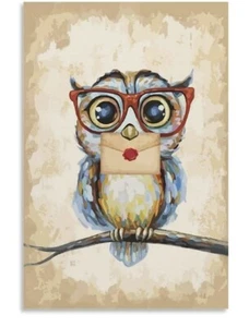 Canvas Print Wall Art Colorful Owl Art Oil Painting - Picture 1 of 1