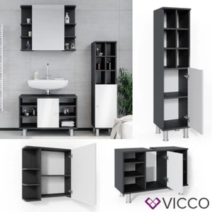 Badmöbel Spiegelschrank Waschbeckenunterschrank Hochschrank Bad Set Fynn Vicco - Bild 1 von 7