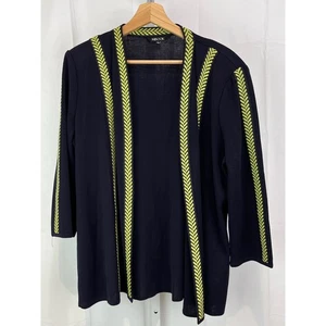 MISOOK Gr. L Strickjacke Pullover Jacke mit Spange vorne 3/4 Arm dunkelblau grün - Bild 1 von 7